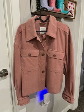 Avec Les Filles Corduroy Button-Front Pink Jacket